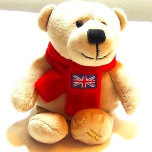 Harrods Stuffed Animal Bear Bean Bag Union Jack Flag Plushie